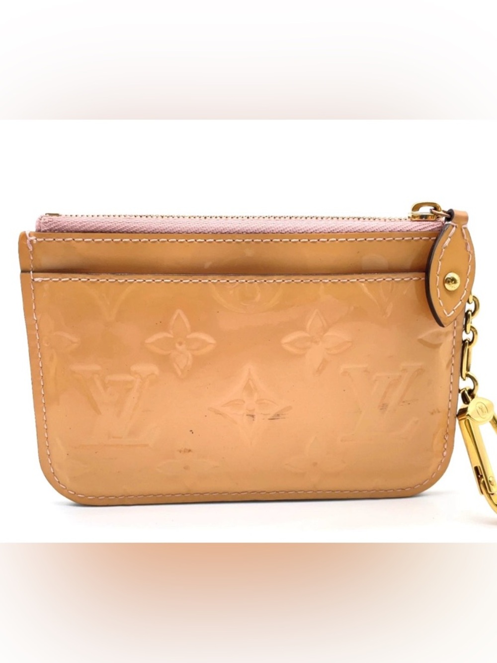 Auth Louis Vuitton Monogram Vernis Pochette Cl Nm Orange/Beige